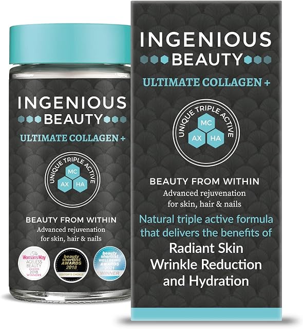 Ingenious Beauty Ultimate Collagen+ Second Generation 90 Marine Collagen Supplement Capsules, Reduces Fine Lines & Wrinkles, Anti Wrinkle Supplement, 30 Day Supply 90 Capsules