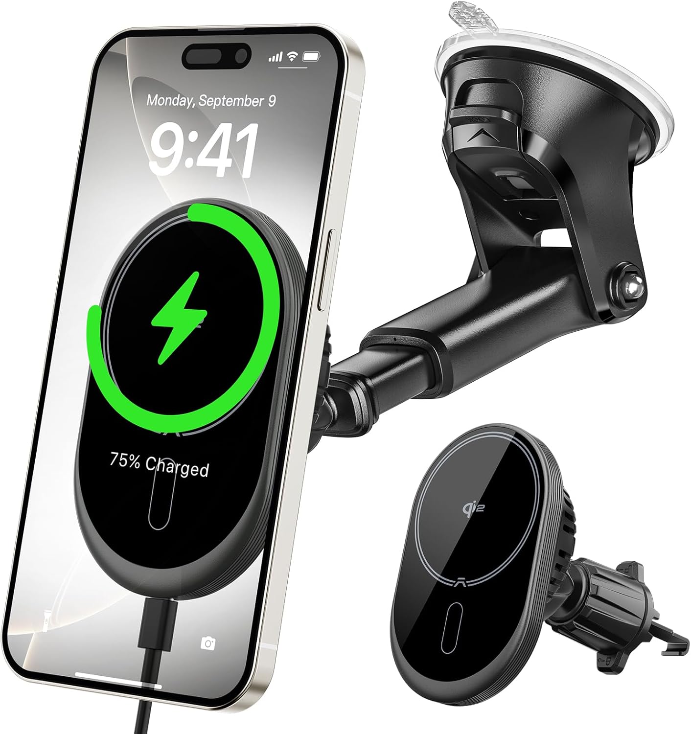 A2C for MagSafe Car Mount Charger, QI2 15W Wireless Car Charger with Dual Cooling Tech, Magnetic Car Charger for iPhone 17 16 15 14 13 12, Dash+Windshield+Vent Mount, PD 30W Adaptor Included - Image 8