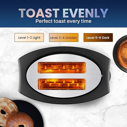 Miniatura 4 de Elite Gourmet ECT2428 Tostadora extra ancha de 1.25 pulgadas con 2 rebanadas, funciones de cancelación, descongelación y bagel, 6 ajustes de