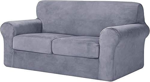 Vista 18 de CHUN YI Fundas de sofá de terciopelo de 3 piezas para sofá de 2 cojines, fundas resistentes al agua, antideslizantes, de alta elasticidad, protector