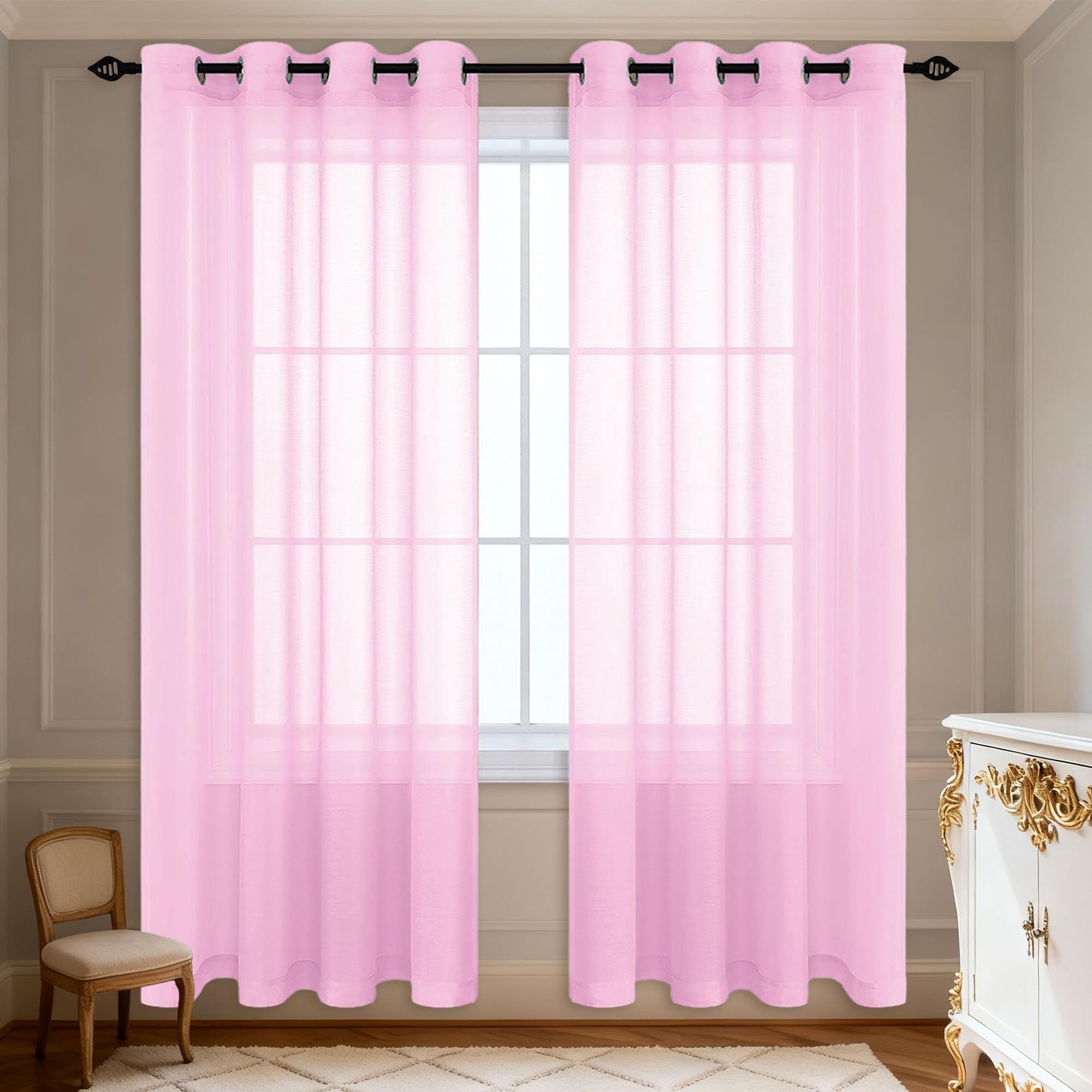Rideaux voilages rose 330x250 isolant thermique au tombé fluide unique