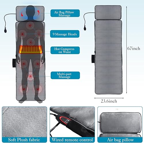 Miniatura 2 de Alfombrilla de masaje de 2 piezas con calor, almohadilla de masaje corporal, 9 motores de vibración3 modos de temporización, almohadilla de masaje