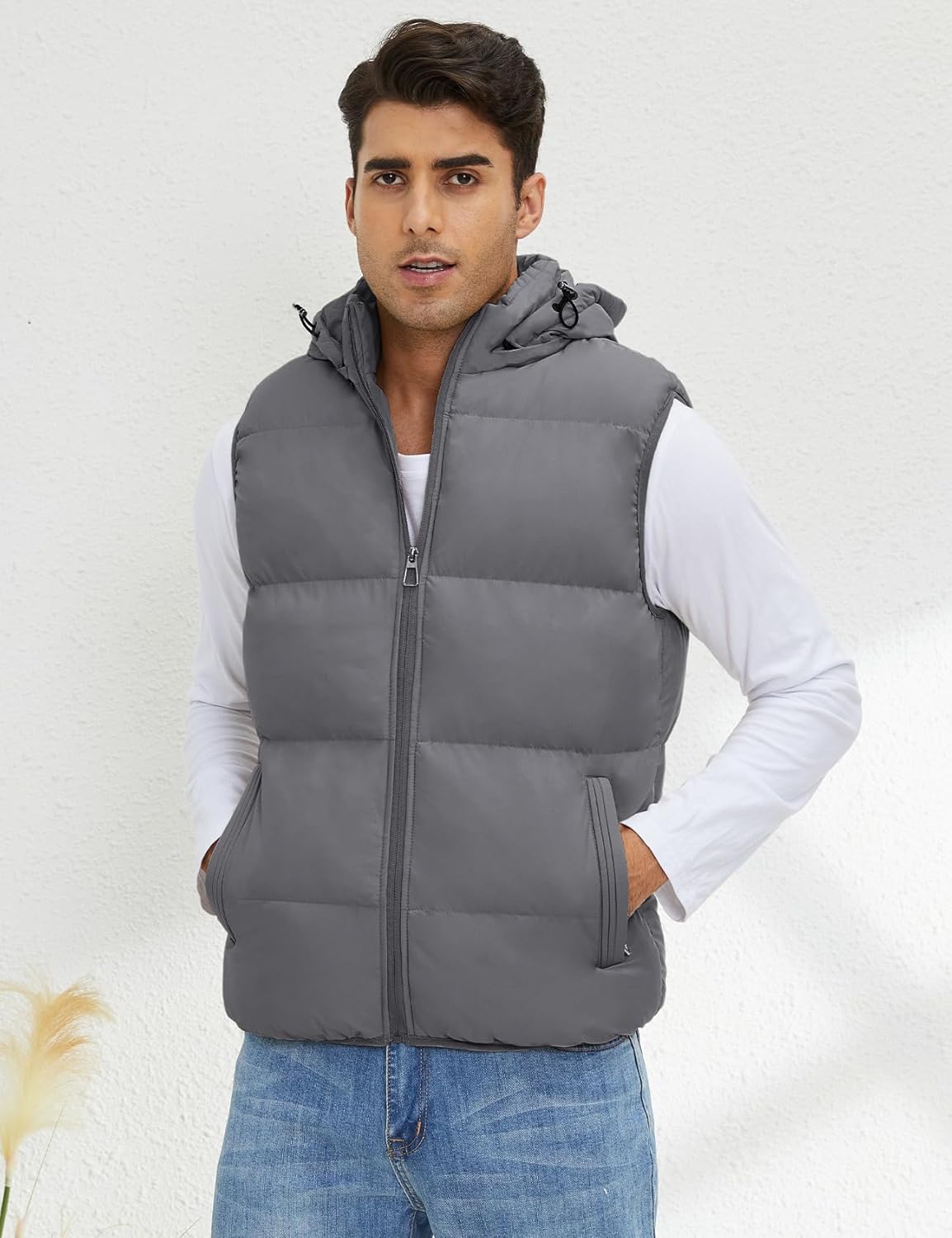 Gihuo Mens Puffer Vest with Hood Zip Up Quilted Hooded Vest