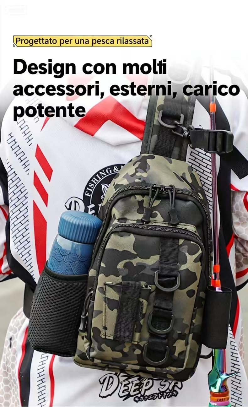 NEXUS-Borsa da Pesca Impermeabile | Zaino Pesca e Marsupio Mare | Tasche Multiple | Borsa Porta Canne e Accessori Multifunzionale N04BAG (GRIGIO)