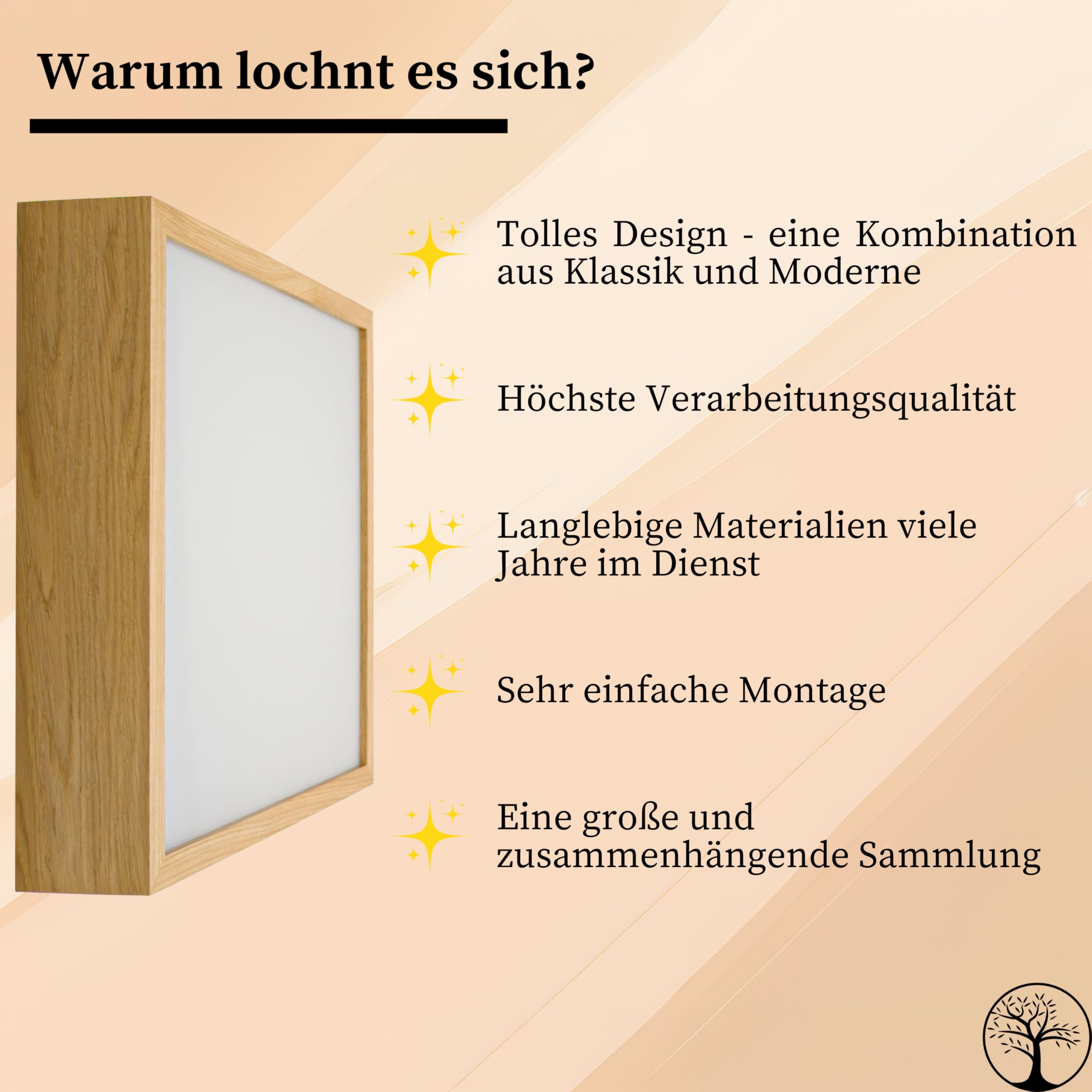 LEJA – Quadrat Deckenleuchte aus Holz & Glas, E27 Fassung, für Wohnzimmer, Küche, Bad, Schlafzimmer & mehr (Eiche, 38,5)