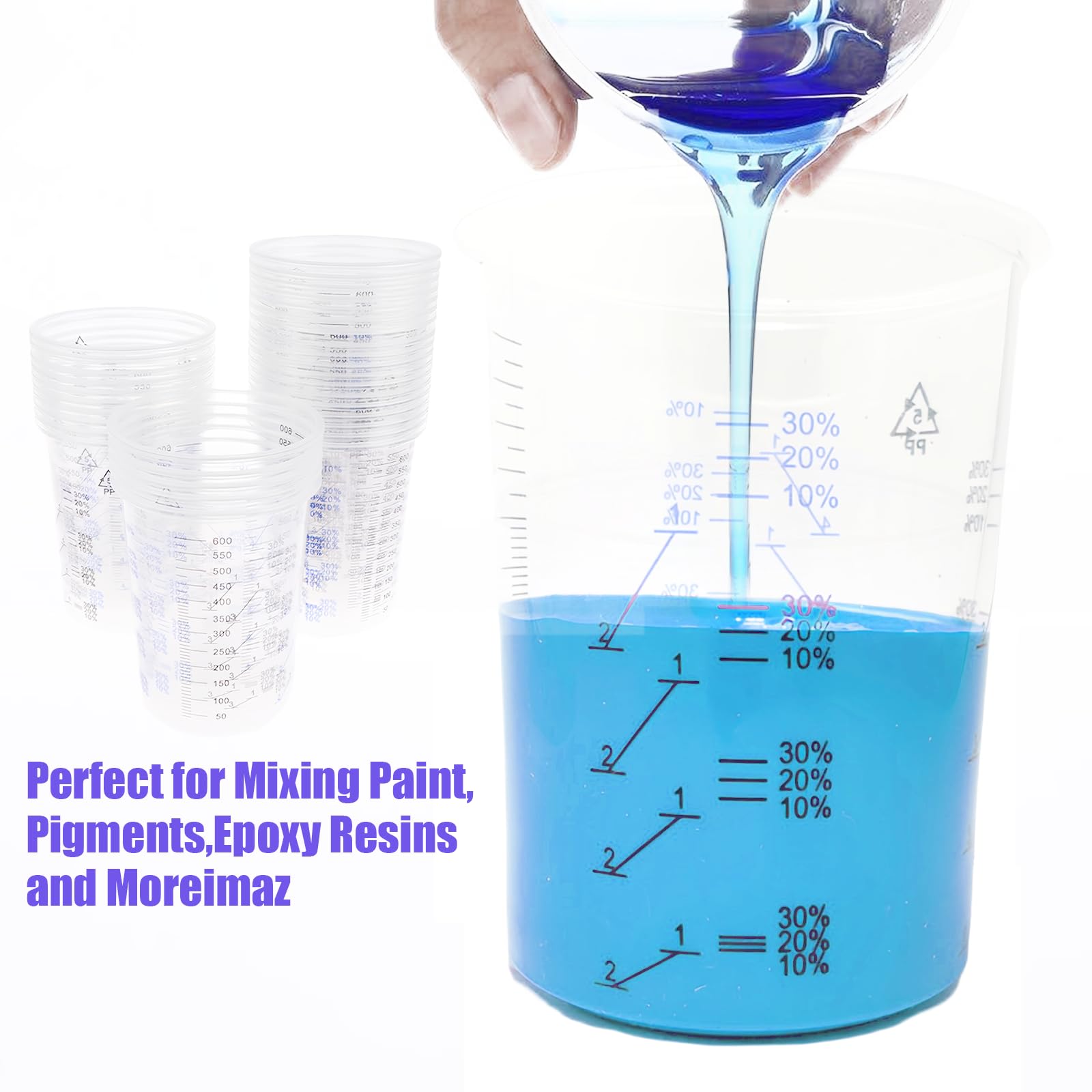 50 Gobelets Doseurs 600ml Transparents - Tasses Mélange Peinture/Résine | Pratique Et Précis