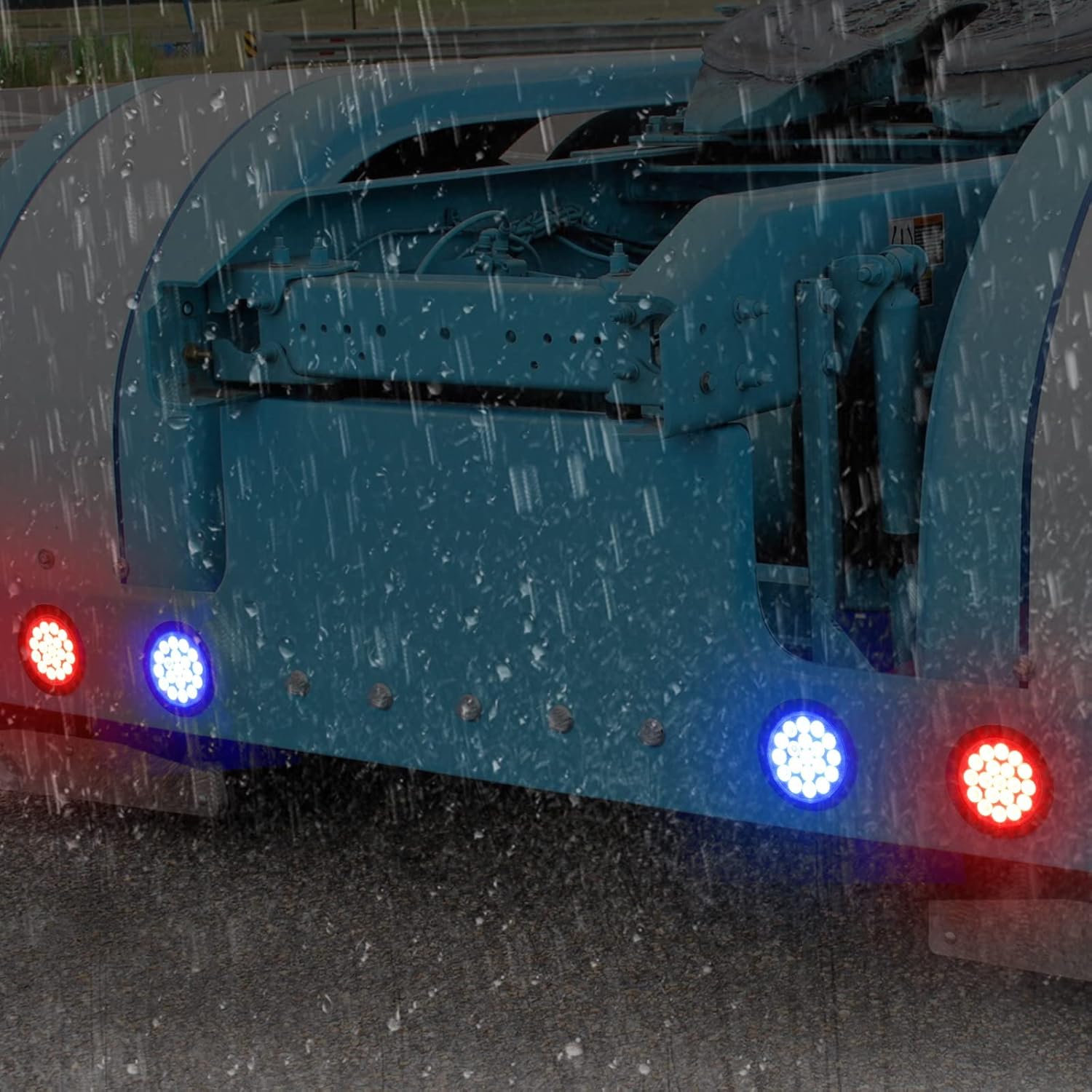 Partsam 2Pcs 4 Inch Dual Revolution Round Red Stop Turn Tail Lights to Blue Auxiliary Lights 19 Diodes w/Rubber Grommet 3-Prong Wire Pigtails Red/Blue 4" Round Led Trailer Tail Lights 12V Clear Lens