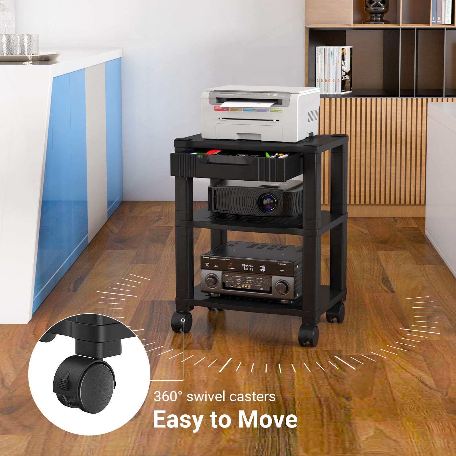 AMERIERGO Printer Stand with Drawer 3 Tier Height Adjustable Printer