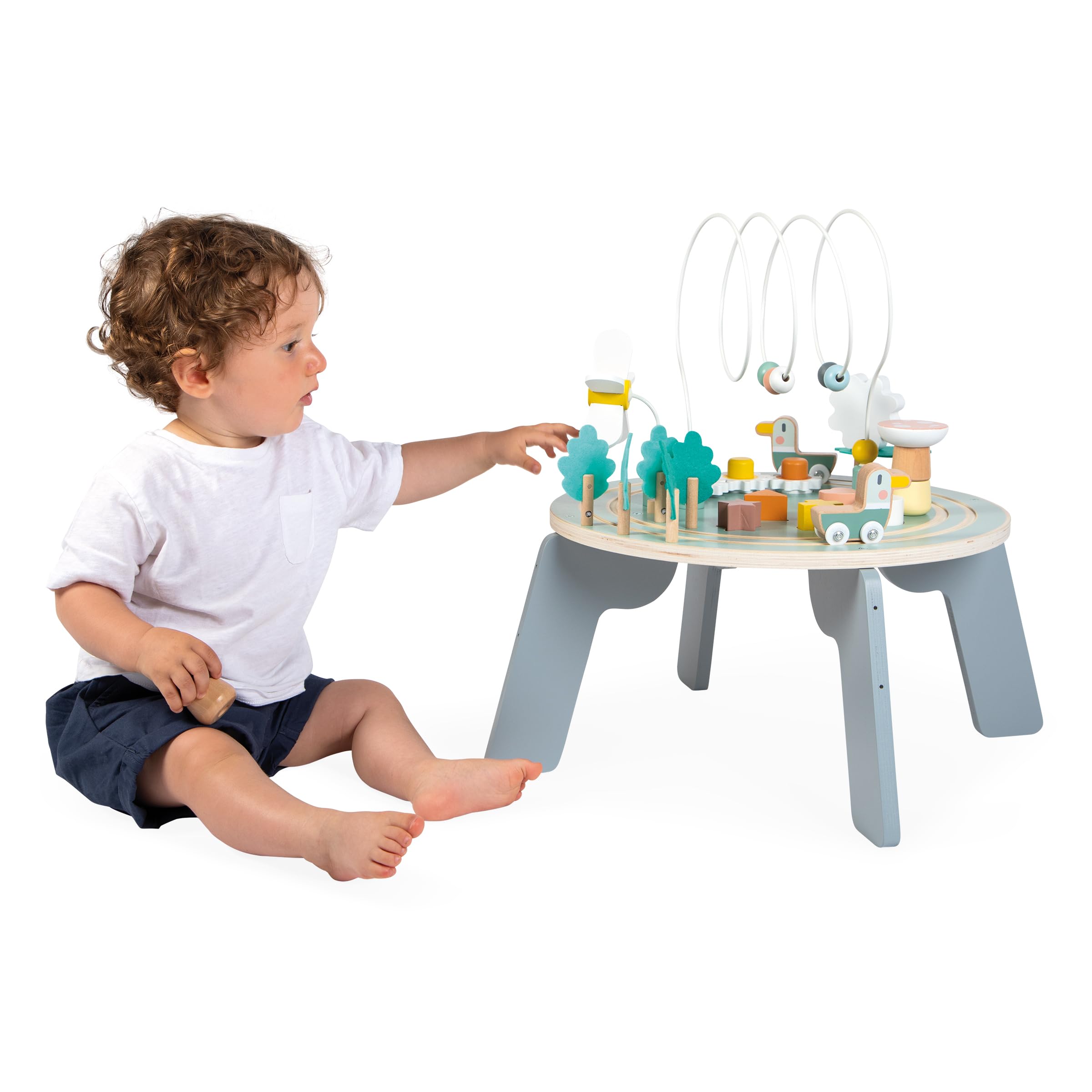 Janod - Mesa de Actividades de Madera Sweet Cocoon - 9 Actividades Infantiles - Juguete de Estímulo - Ejercita Motricidad Fina - Mesa de Madera FSC - Tema Jardín - A Partir de 12 Meses, J04045