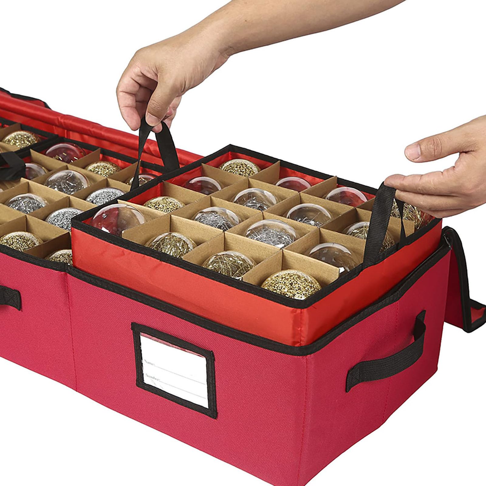 porta palline natale, Contenitore per Palline di Natale, Scatola Porta Palline di Natale, Organizer per Decorazioni dell'Albero, Tessuto Oxford, Cerniera Lampo e Maniglie (Rosso,61x30x30cm)