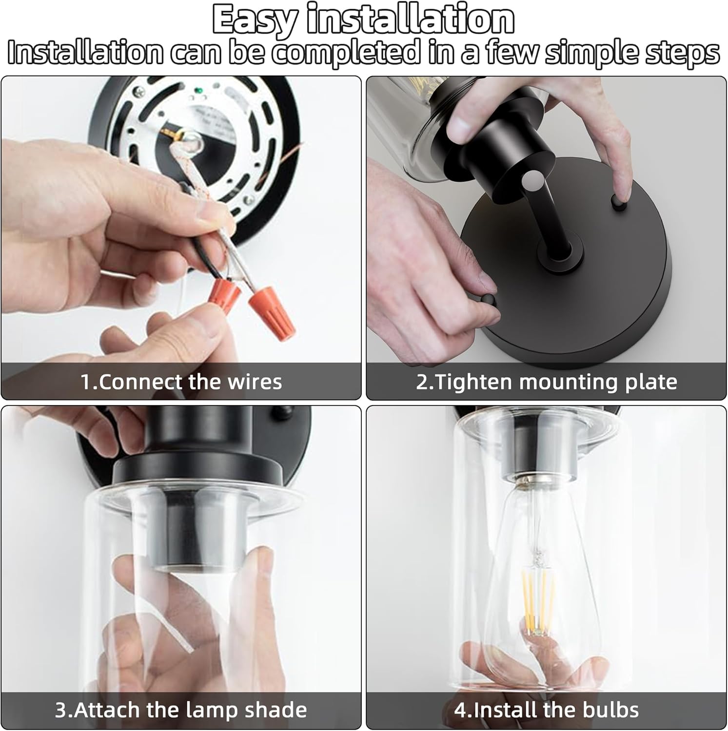 GORDNWE Set of 2 Bathroom Wall Sconce, Matte Black Vanity Light, Modern Wall Light Fixture with Clear Glass Shade and E26 Bulb Base, Wall Lamp Wall Mount Light Fixtures for Mirror, Bedroom