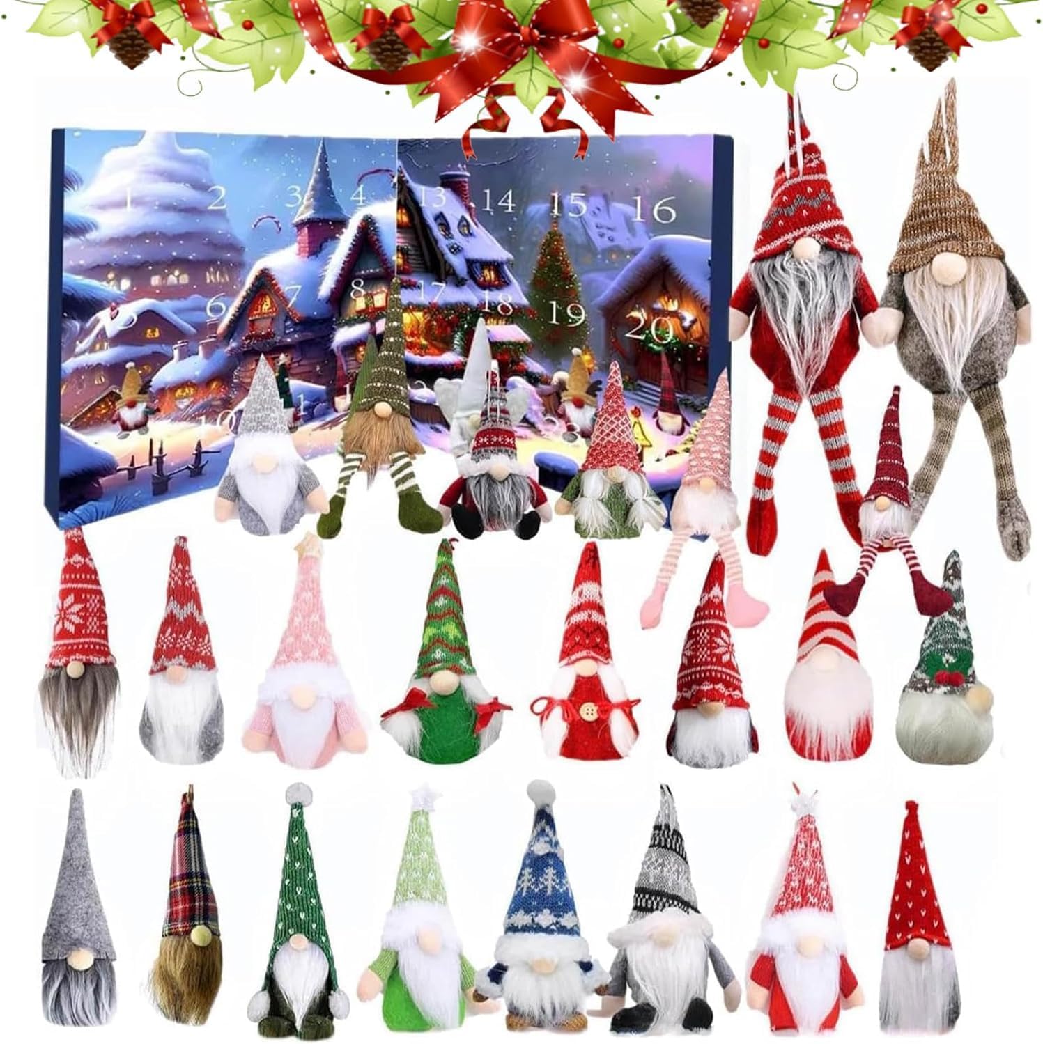Christmas Gnome Advent Calendar 2024 with 24 Gnome Plush