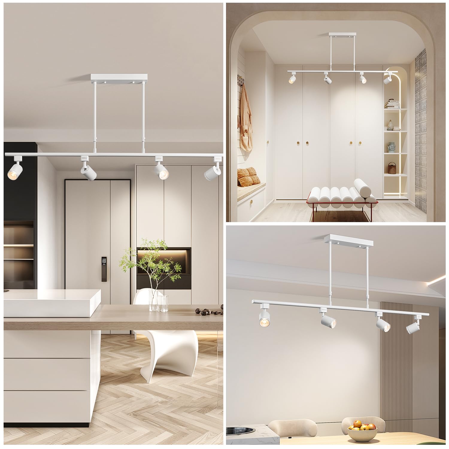 Kit de iluminación LED de 4 luces de pista de luz, luz blanca de 4 vías, cabeza de luz giratoria flexible, luz de pista para cocina, baño, artículos esenciales para el hogar, luz de techo, recámara,