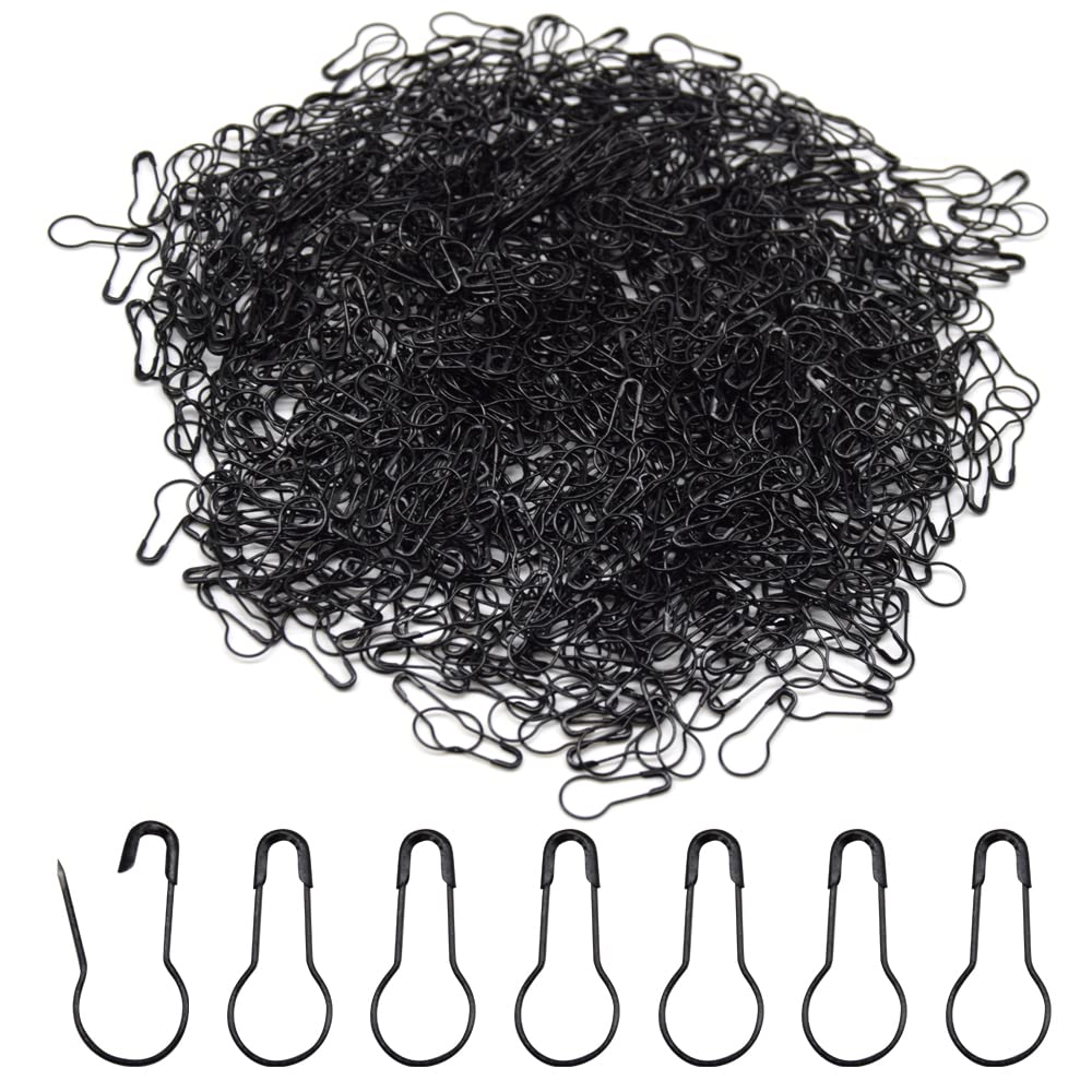 Hocansen 1000PCS Safety Pins 22mm Bulb Pins Metal Gourd Sewing Pins Black Calabash Stitch Markers Knitting for Clothing Tag and DIY Craft（Black/BZ-HL）
