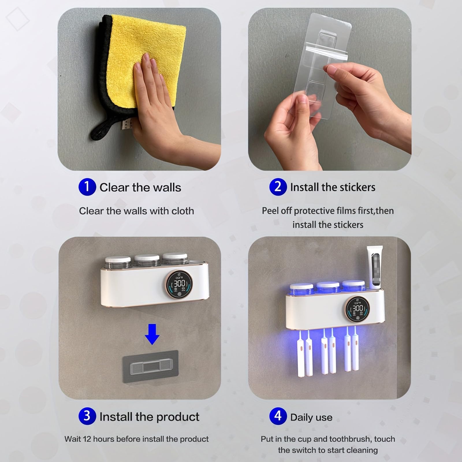 Soporte inteligente para cepillo de dientes, esterilizador de pasta de dientes de secado automático, Set de accesorios de baño para el hogar con dispensador de pasta de dientes,B-White