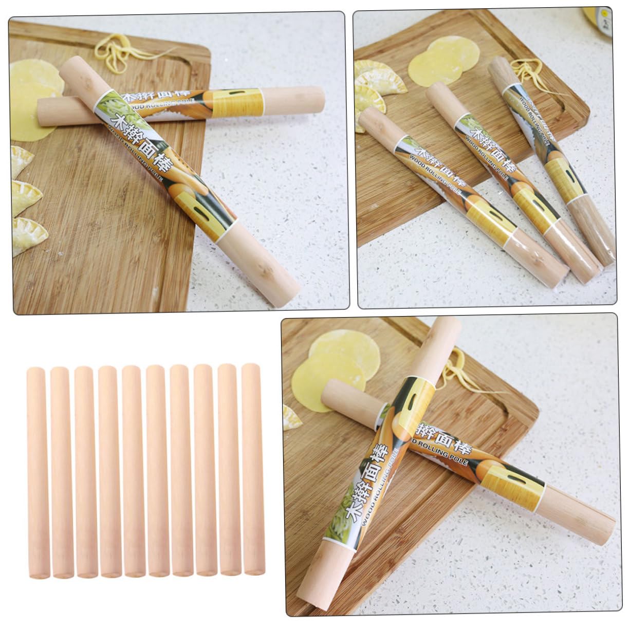 10 Stück Teiliges Holz nudelholz mit Glatter Splitterfreier Oberfläche Leichtes Ausrollwerkzeug für Teig für Brot Pizza Dumplings Praktisches Küchenzubehör für Backen und Kochen