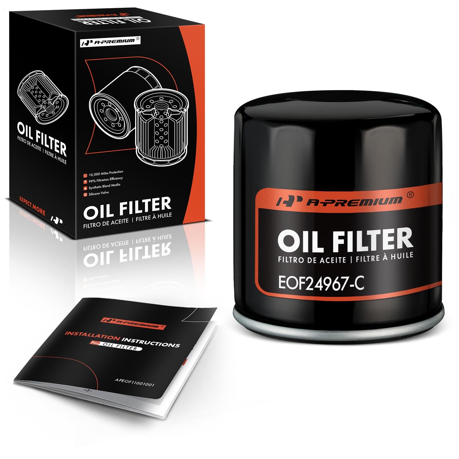 A-Premium 10K Miles Protection Spin On Oil Filter Compatible with for Toyota Camry, RAV4, Corolla, Prius & Nissan & Chevy & Lexus & Infiniti & Suzuki