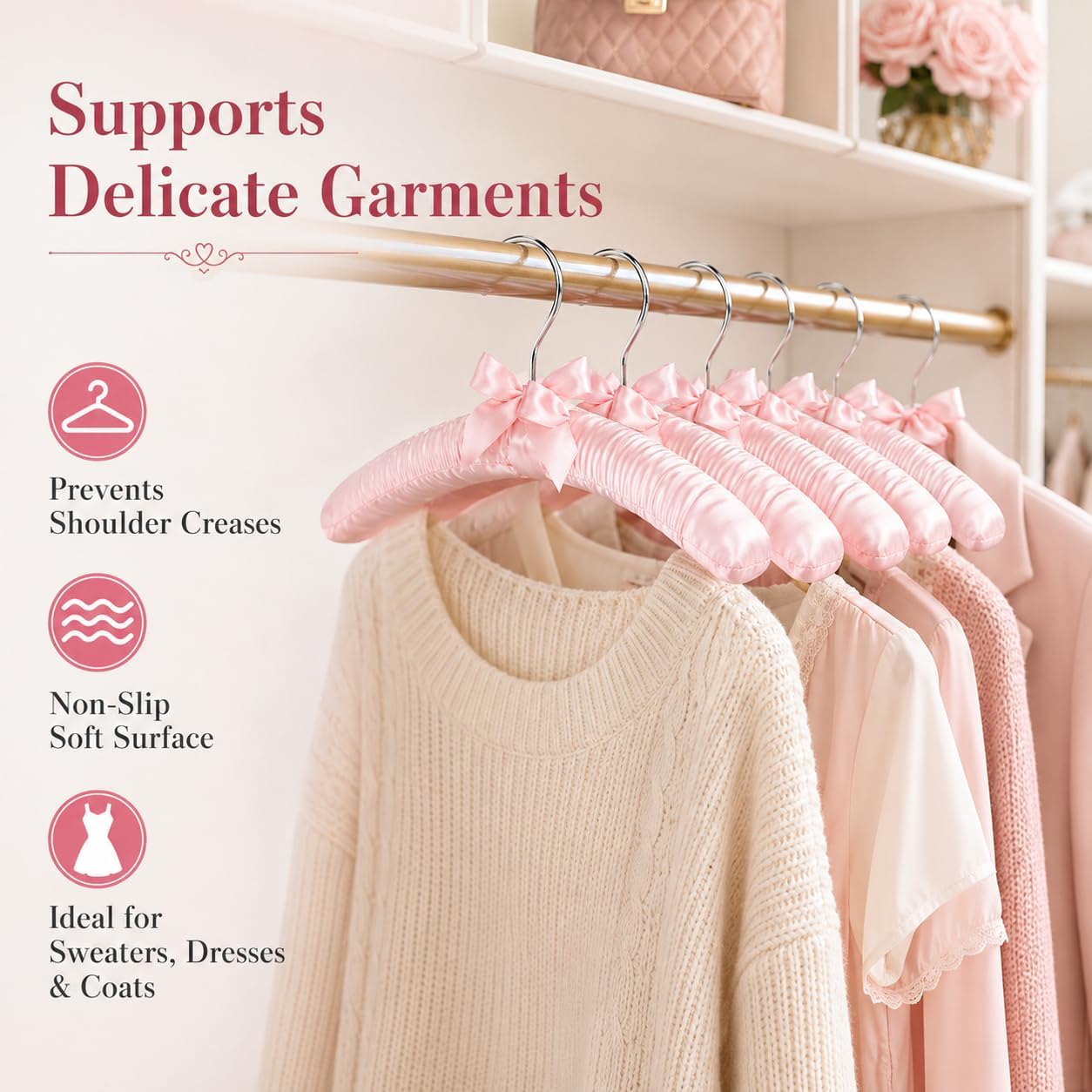 5 Pack Satin Padded Hangers for Women's Clothing, Non-Slip