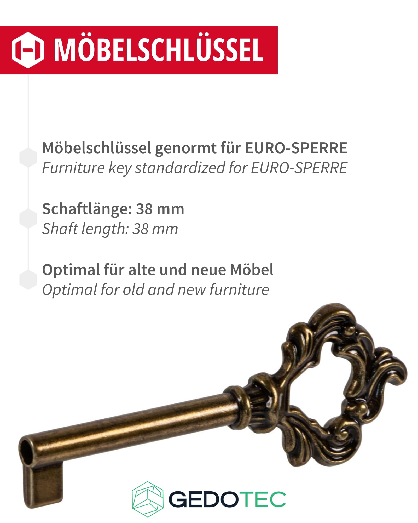 Gedotec Serrure Pour Porte De Meuble, Armoire, Commode, Placard, Bureau Vintage, Garde-Robe, Tiroir | Ferme Porte En Acier Nickelé Mat Pour Chambre | Verrou Avec Gâche 15mm - Droit - 1 Pièce