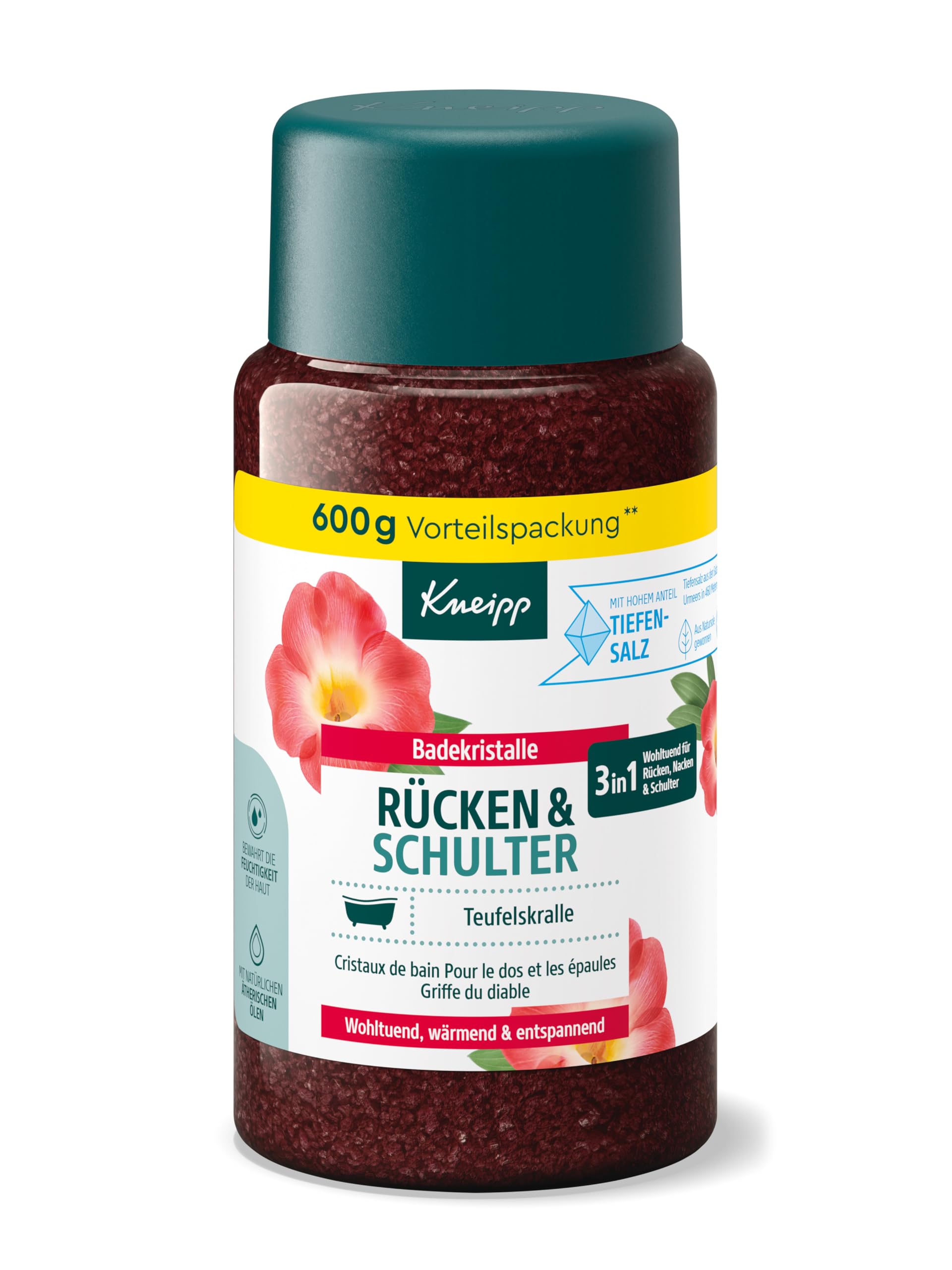 Kneipp Badekristalle Rücken & Schulter - mit wertvollem Extrakt der Teufelskralle - wohltuend, wärmend, entspannend - 600g