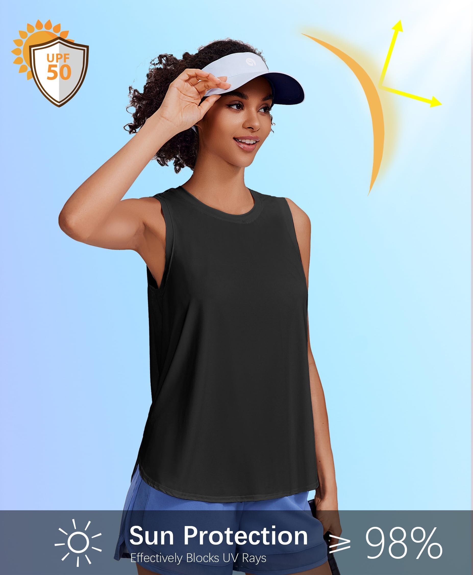 PINSPARK Camiseta Deportiva Sin Mangas para Mujer UPF 50+ Protección Solar Yoga Tank Tops De Secado Rápido Ligero Fitness Shirt Tops