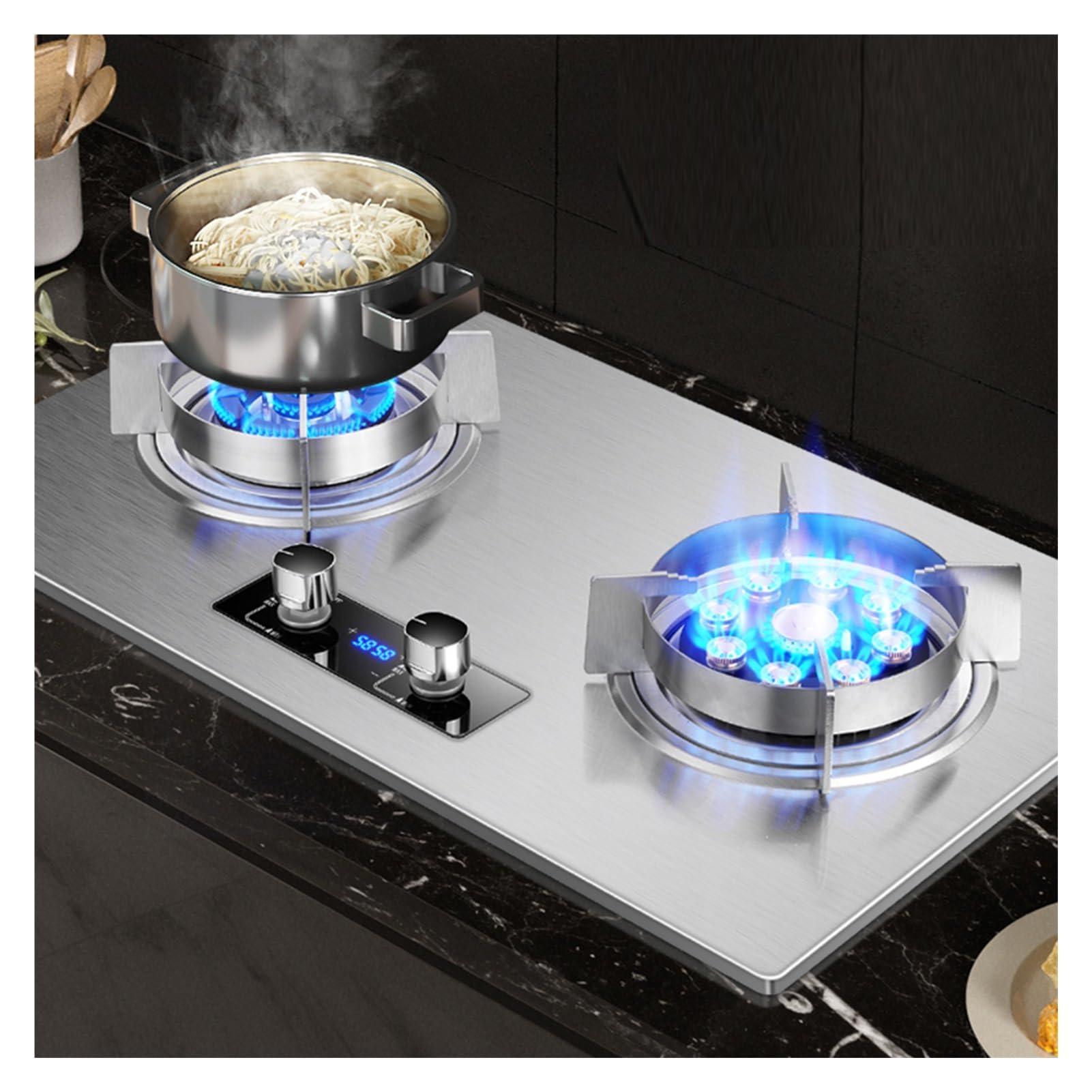 Fourneau en acier inoxydable 75 cm haut de gamme équipé de 2 brûleurs gaz haute performance