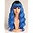 SYMEIW Blue Hair Wavy Wigs With Bangs For Women Synthetic Blue Wigs For Daily Use Everyday Wear.