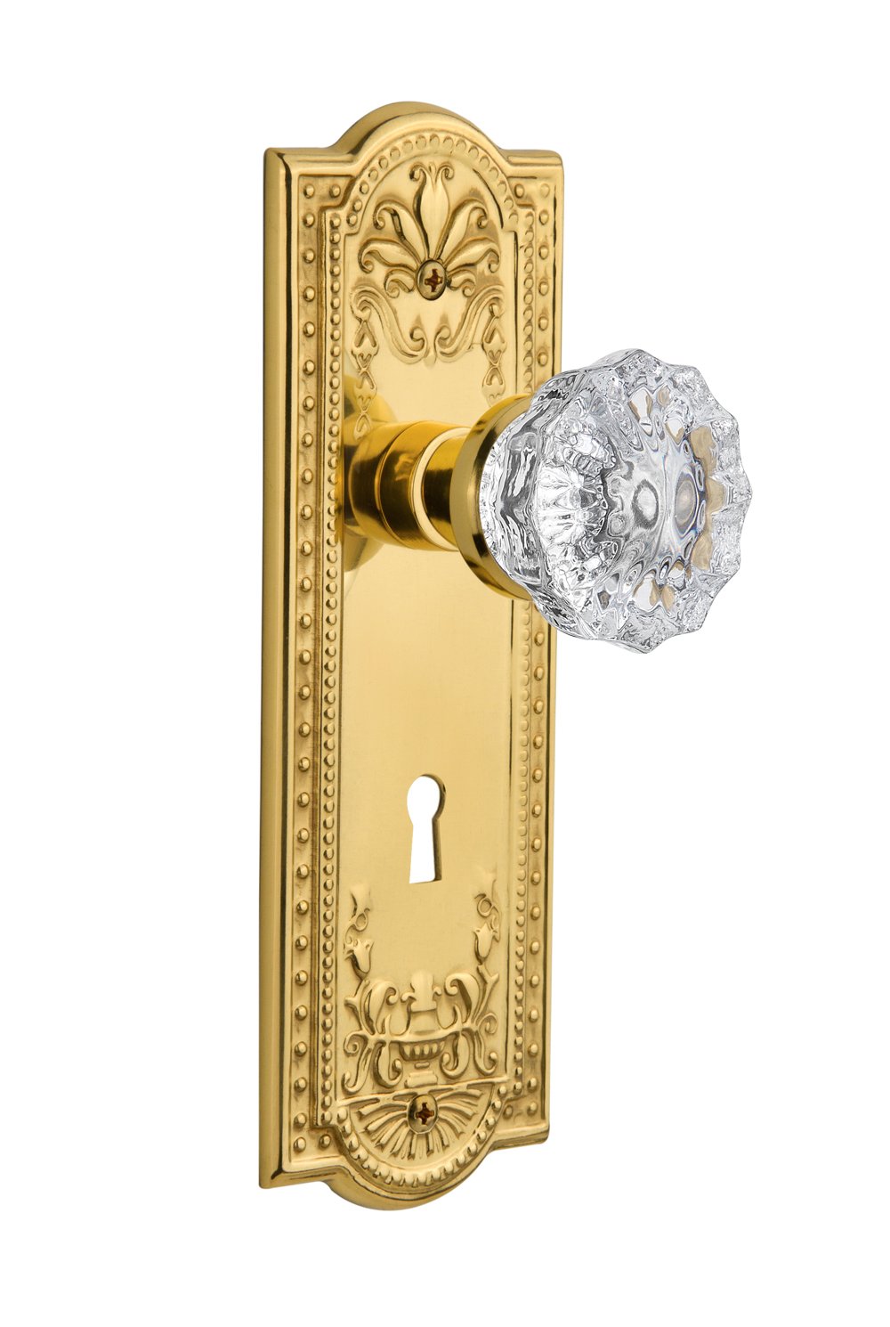 Bouton en cristal de passage Meadows avec plaque laiton poli