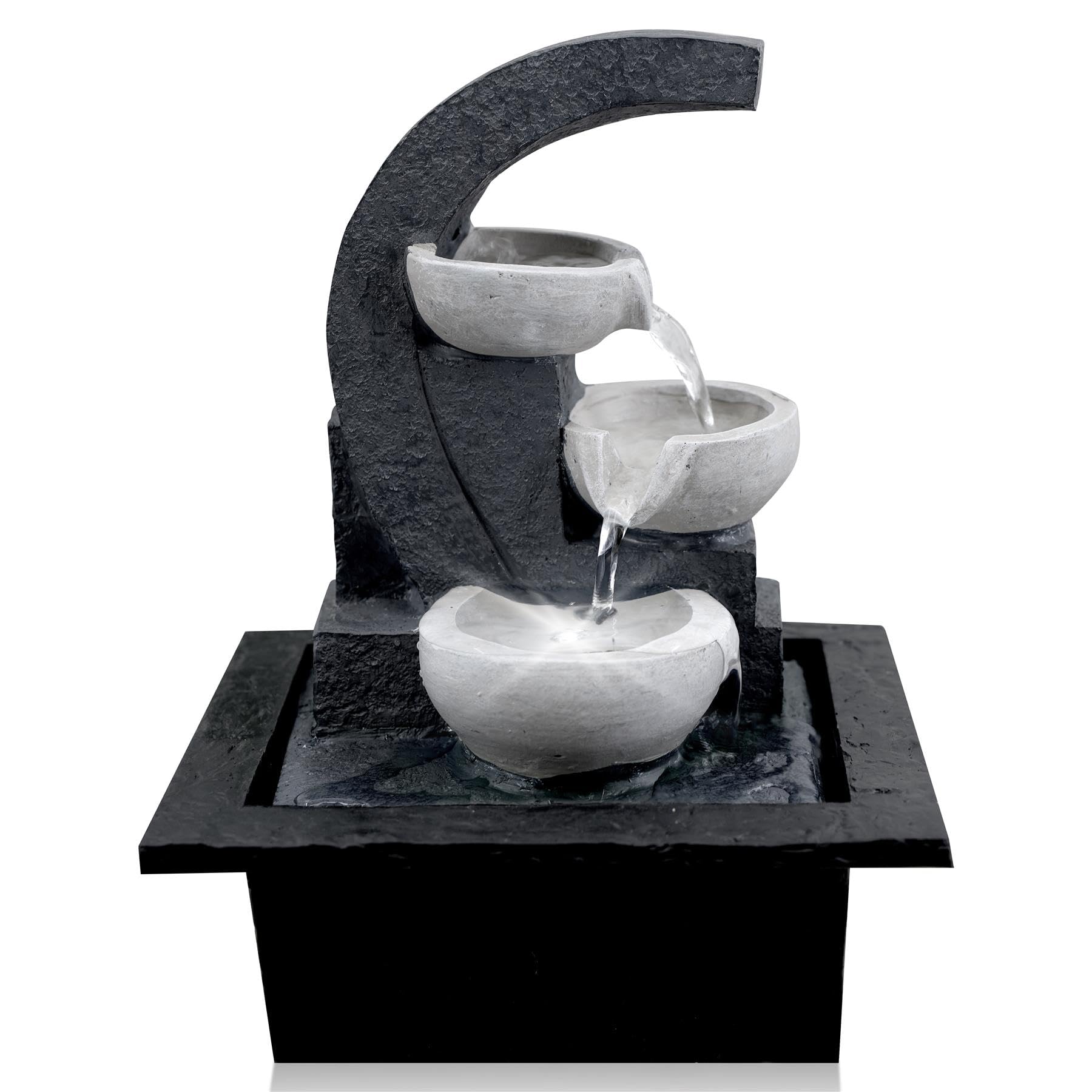 B&Q -  White Bowls Water Feature Indoor Tabletop Led Fountain Waterfall Home Decor