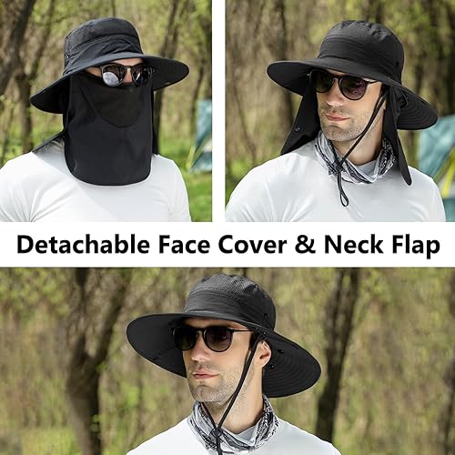 Miniatura 2 de Sombrero de pesca solar UPF 50+ para hombres y mujeres, sombrero de ala ancha con cubierta facial desmontable y solapa para el cuello
