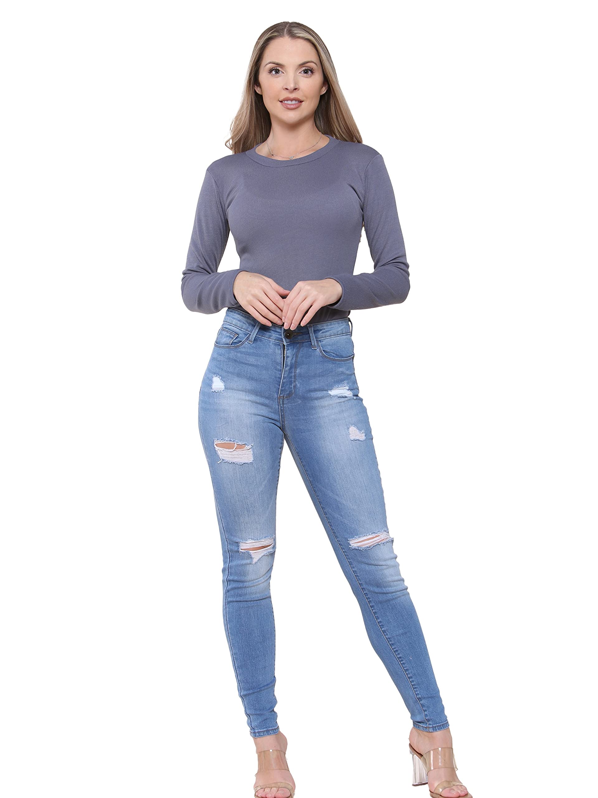 989Zé Enzo Women's Light Blue Skinny Jeans Ripped Trousers Denim Slim Fit Stretch Distressed Pants (As8, Numeric, Numeric_12, Regular, Regular, 12, Skinny)
