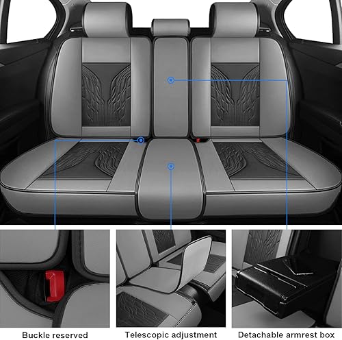 Miniatura 8 de 5 fundas de asiento de piel sintética impermeable para asiento de automóvil, ajuste universal para Optima Soul Kicks Versa y más, negro y gris con 4