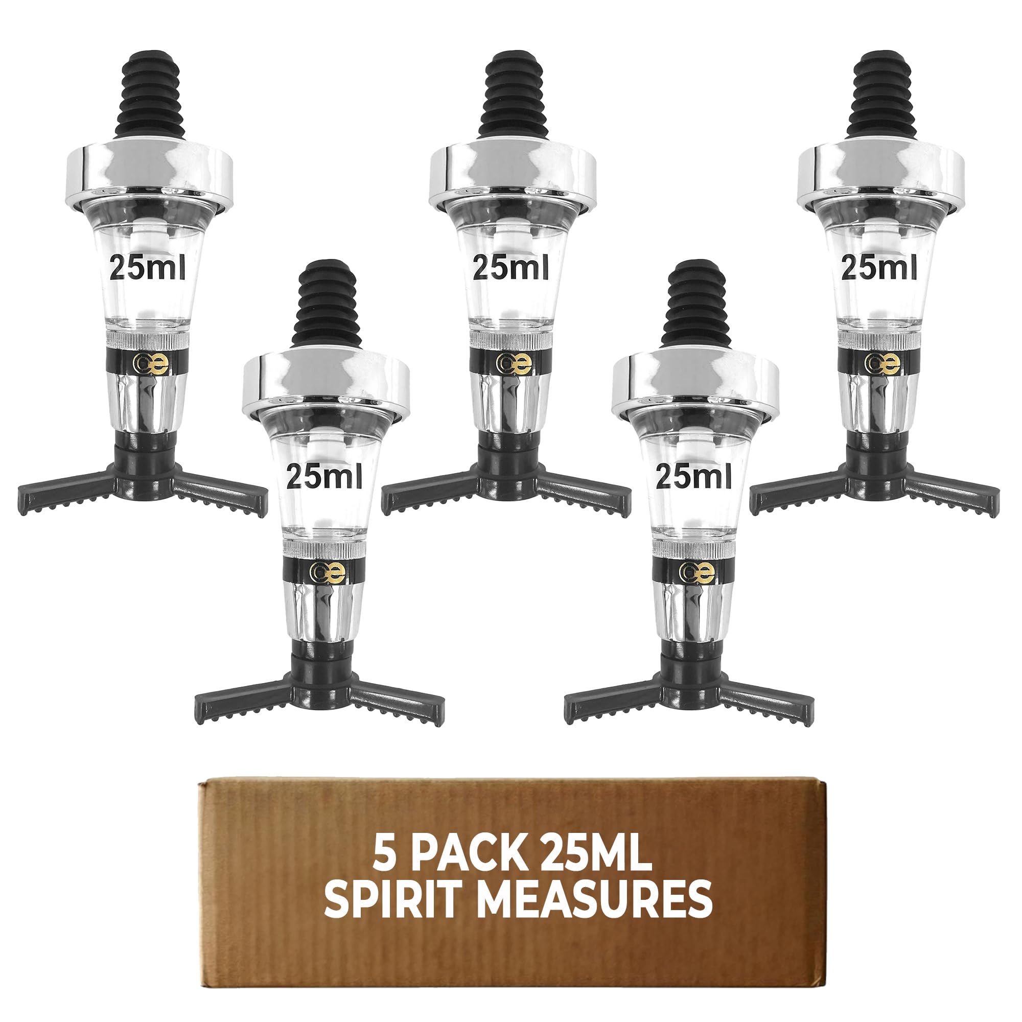 Chabrias Ltd Chrome Optic Spirit Measure – CE Government Stamped, UK Made Wall Mounted Optic Dispenser for Spirits, Ideal for Home Bars, Pubs & Commercial Bars (5, 25ml)