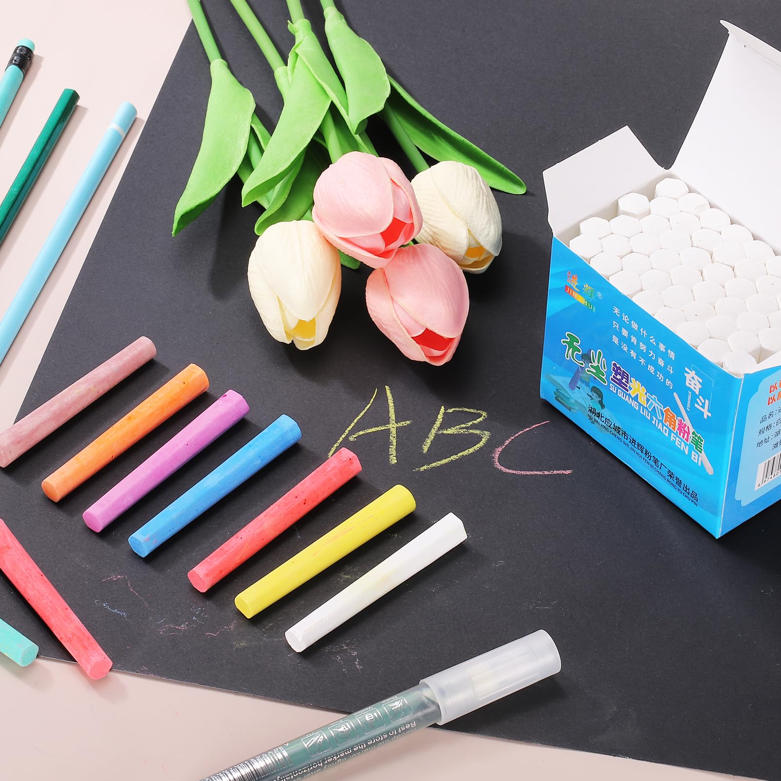 PATIKIL 48 Piezas De Tiza Para Pizarra, Tiza Sin Polvo A Granel Delgada Y De Colores Para Pizarra Negra Aula Adultos Suministros De Oficina Y Hogar Interiores, Azul