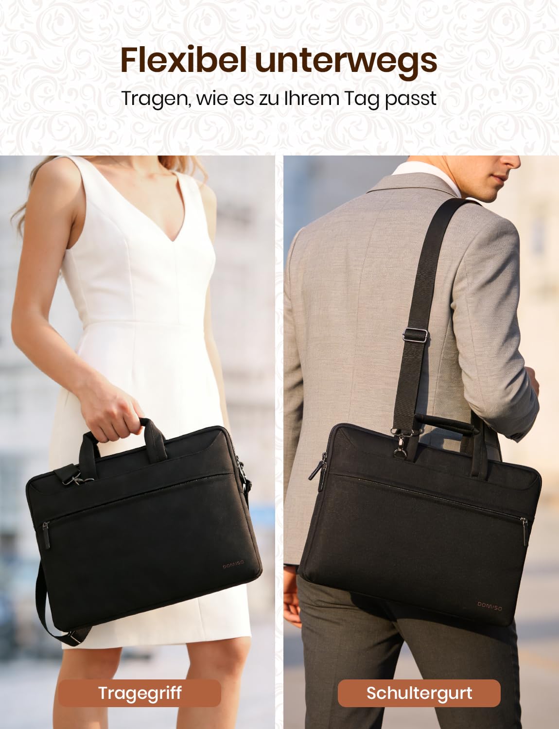 DOMISO Borsa Porta PC 14 Pollici Borsa Lavoro Donna Uomo Ufficio con Tracolla Dell Lenovo HP Computer Laptop Bag,per 15 Pollici MacBook Air Pro,Adatto per Viaggi di Lavoro,Scuola,Lavoro,Nero