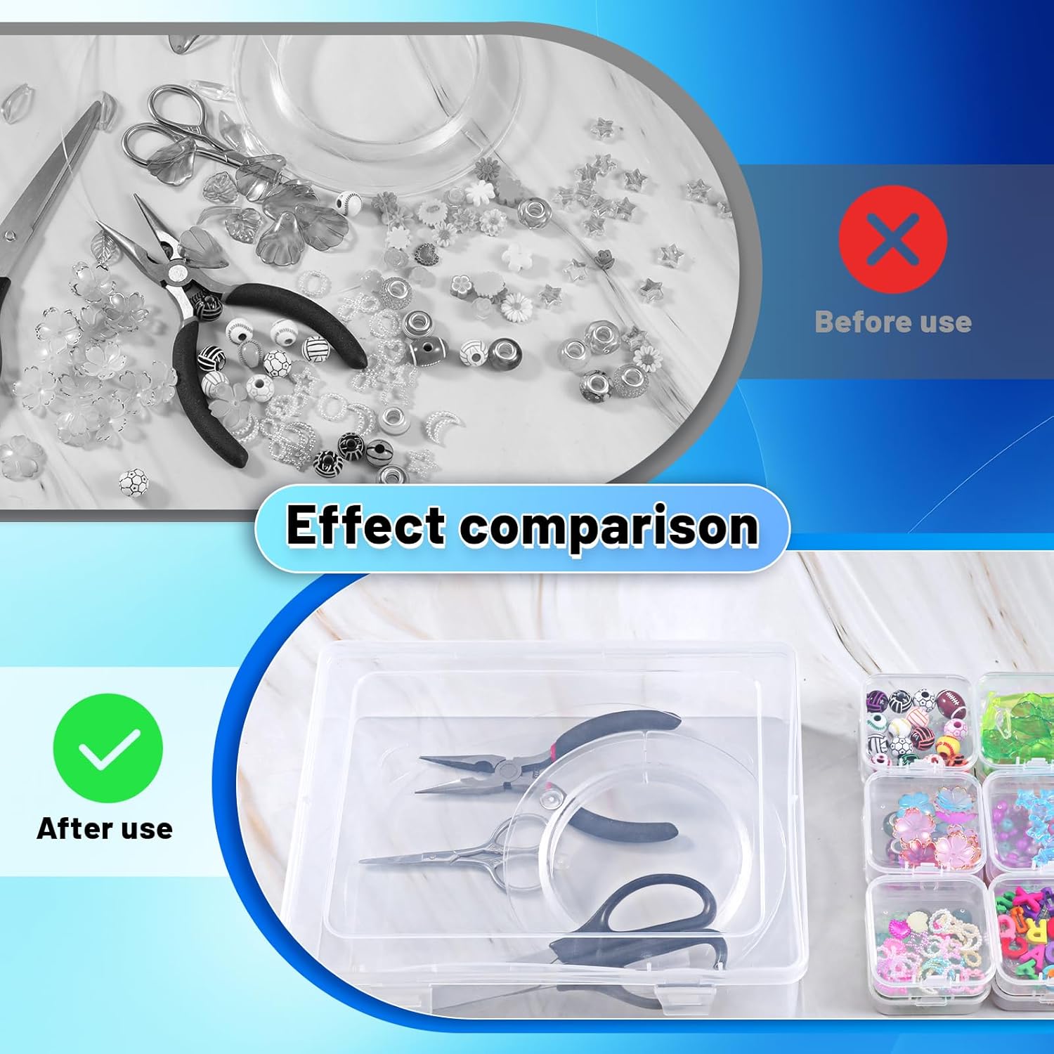 Oqqlin 93 Pcs Bead Storage Containers, 90 Small Individual Clear Bead Organizer Box 3 Big Containers Boxes Mini Craft Storage Boxes with Hinged Lid for Nail Art, Jewelry, Beads, Screws Organizer