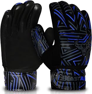 BEAST RAGE Guantes de portero juvenil para niños, niñas, guantes de portero de fútbol, antideslizantes, 3 + 3 mm, palma antideslizante, agarre extra, doble correa de muñeca, malla transpirable