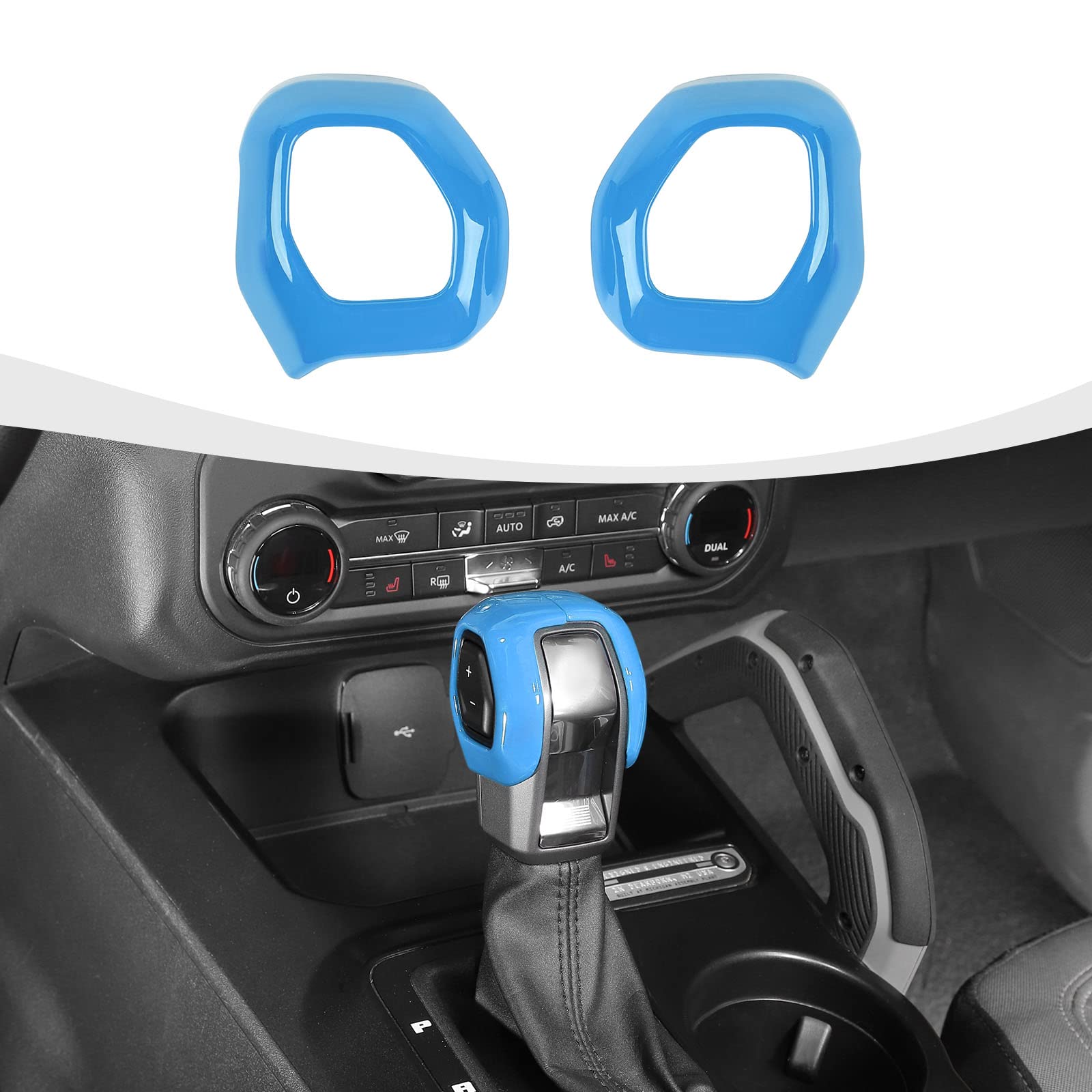 Gear Shift Knob Trim Cover Compatible with 2021-2025 Ford Bronco Interior Accessories, Light Blue