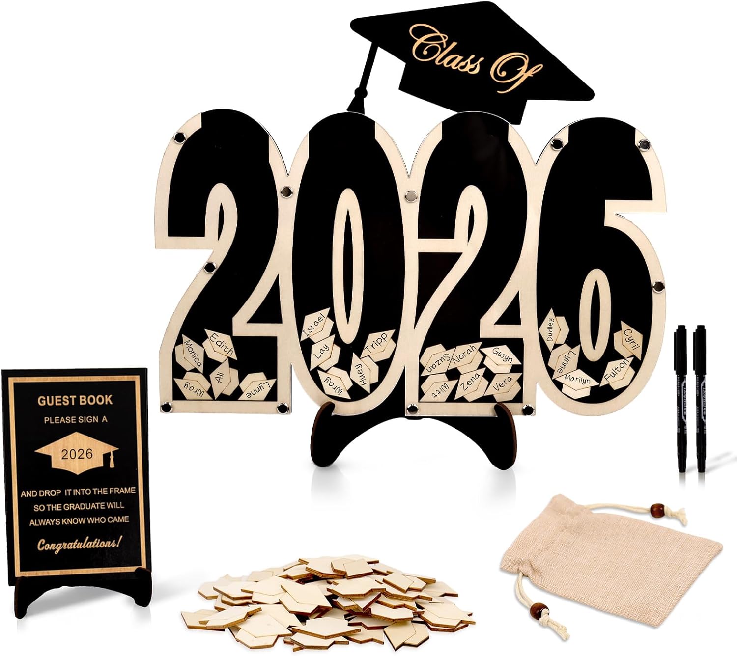 2026 Graduation Guest Book Alternative, Black Happy Graduation Party Decorations, Class of 2026 Congrats Graduates Signature Guestbook Gifts for College High School Students Friends Men Women