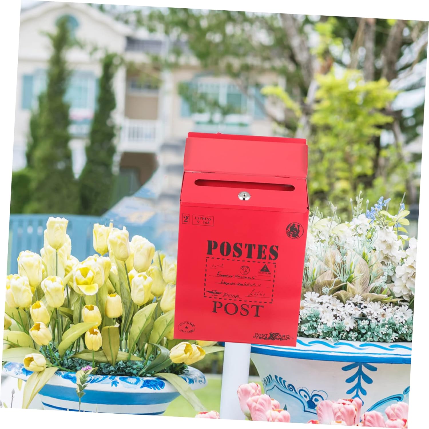 Veemoon Retro Style Iron Mailbox Wall Mount Secure Locking Post Box Vintage Decor Suggestion Box