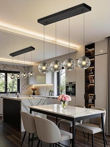 Miniatura 44 de Lámpara Colgante de Globo de Vidrio de 6 Luces Moderna Candelabro de Globo de Vidrio Gris Humo Grandes Candelabros para Techos Altos Entrada Luz