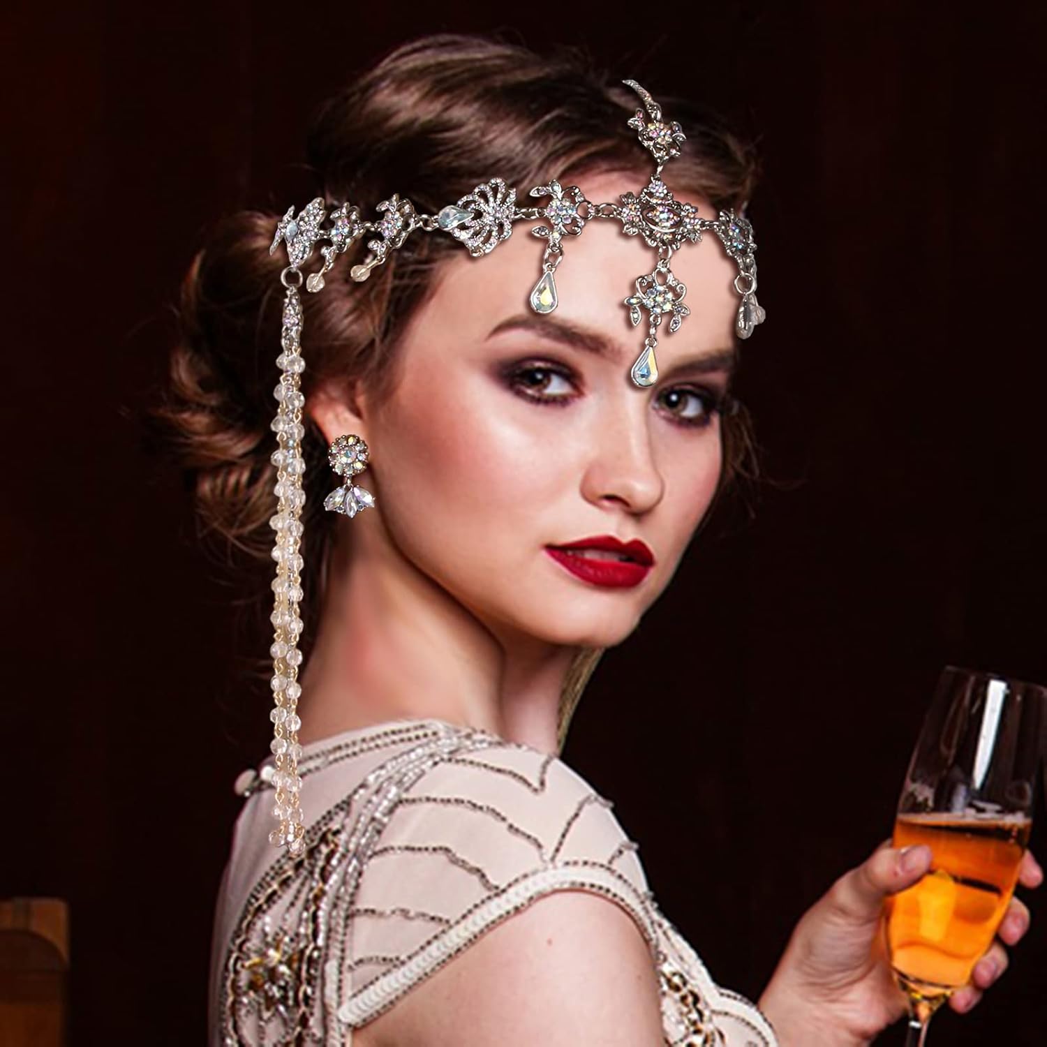 CROWN GUIDE Bridal Headband and Earrings Crystal Jewelry Set Wedding Headpiece for Women Brides Tiara Rhinestone Hair Accessories