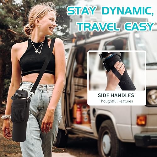 Miniatura 4 de Vasos aislados de 40 onzas con tapa y popote, tapa de boquilla, botella de agua de acero inoxidable que cabe en soportes para tazas, vaso de metal