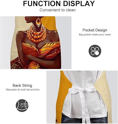 Miniatura 6 de MUSM Apron for Adults - 27.6 X 31.5 Inch, Heavy-Duty Polyester Aprons with Two Large Pockets, Waterproof Traditional African Girl Painting Kitchen