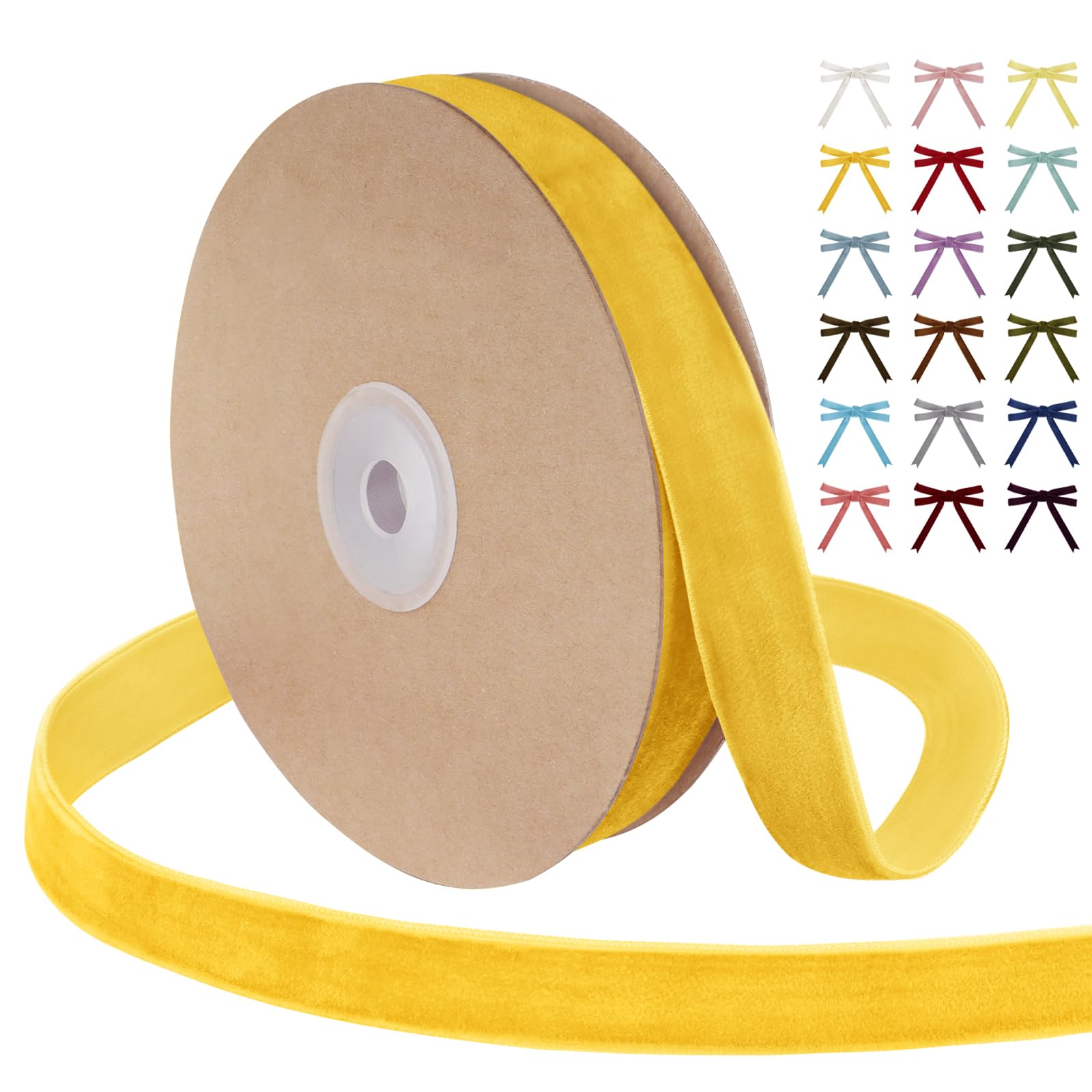 Uiopa Golden Yellow Velvet Ribbon, 15mm x 9m Single Face Wrapping Ribbon, Vintage Velvet Ribbons for Gift Wrapping, Wreaths, Wedding, Party, Home Decor, DIY Crafts