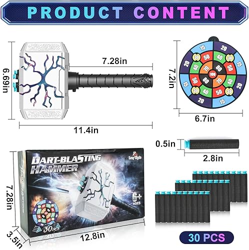 Miniatura 6 de Hammer Dart Blasting Toy para pistolas Nerf con luces, Thor Thunder Mjolnir, juego de disparos, pistola Fortnite para niños, juego de rol de