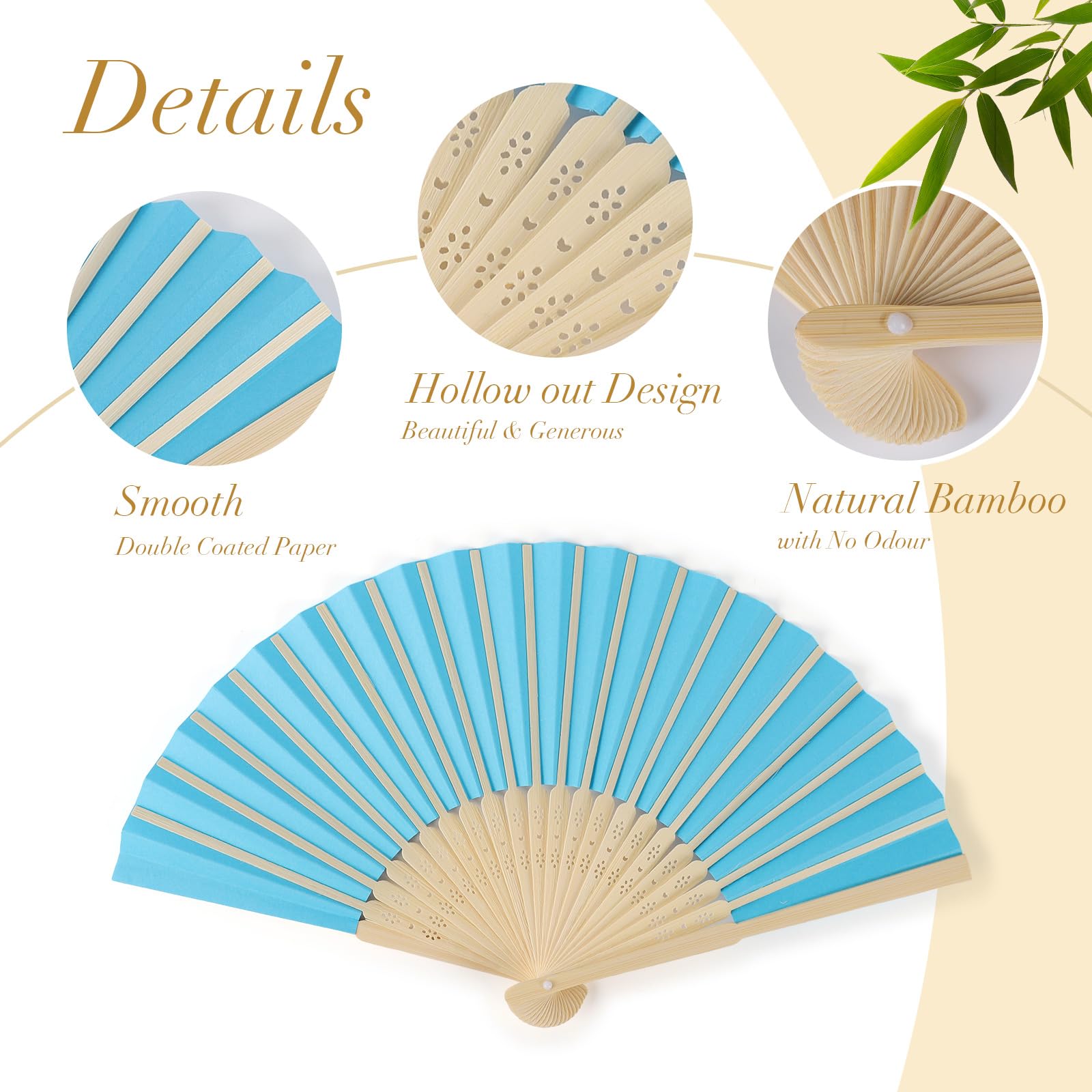 SWAWIS 28 Piezas Azul Abanicos de Papel, Abanico Plegable con 30 Bolsas de Organza y Tarjetas de Agradecimiento, Abanicos de Bambú para Bodas Bautizos Decoraciones Fiestas DIY