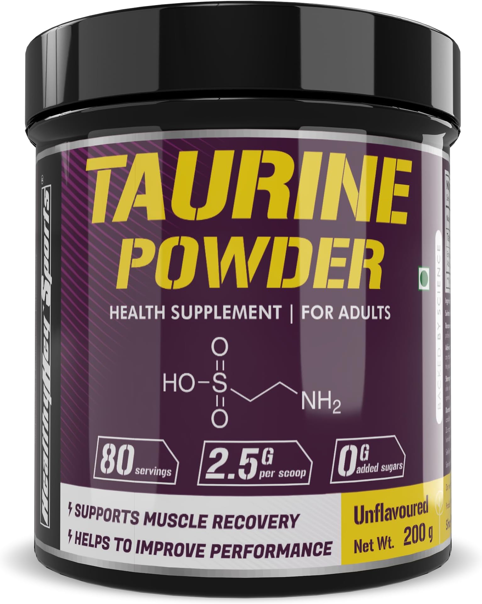 HealthyHey Sports Taurine Powder - Amino Acid Supplement - Improve Performance & Helps Recovery - 200 gram - 80 Servings