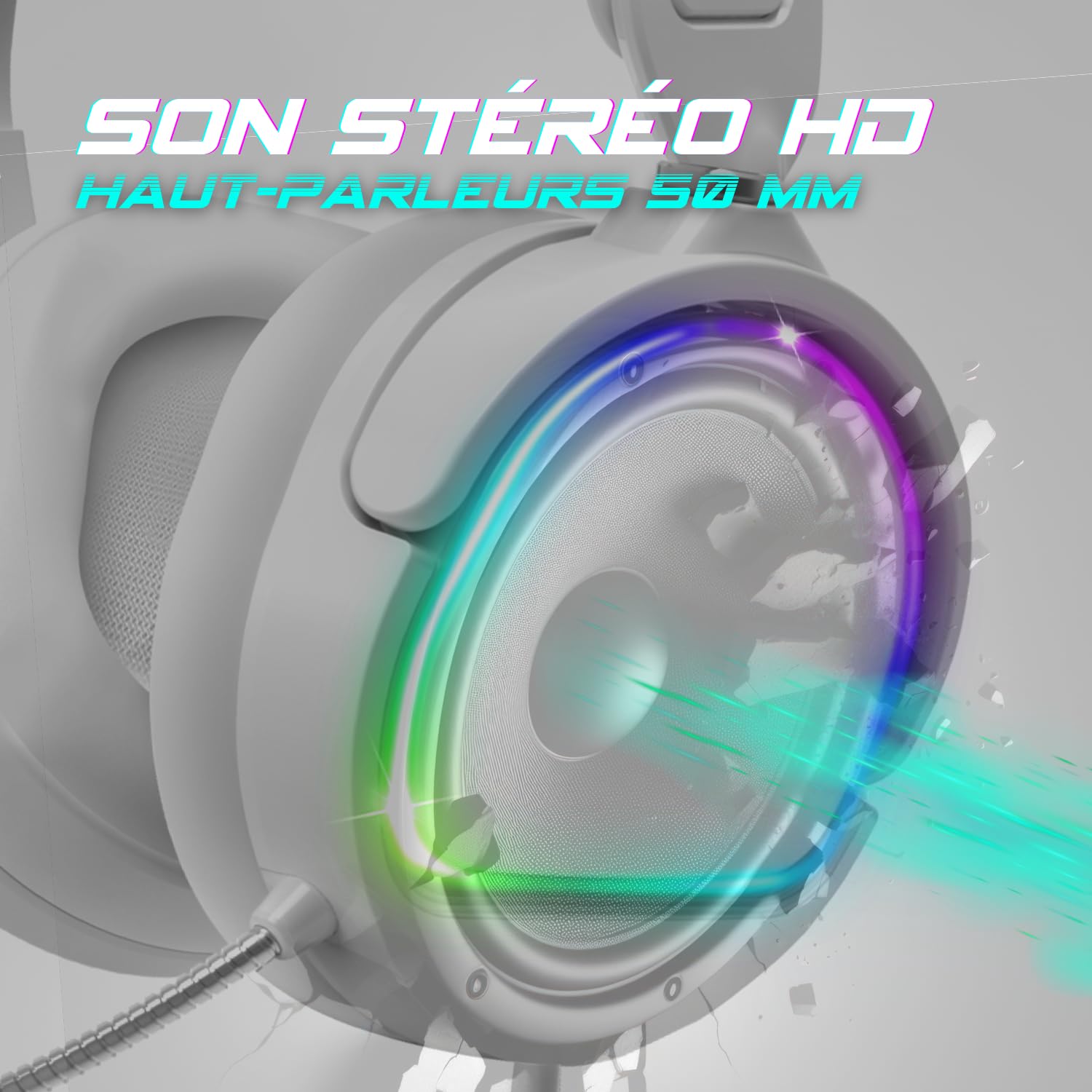 Spirit Of Gamer - Pro H6 | Casque Gaming Blanc Filaire RGB avec Micro | Compatible Xbox, Switch & PC | Stéréo 2.0 | Sortie USB et Jack | Arceau Ajustable/Ultra léger 240 grammes (Blanc)