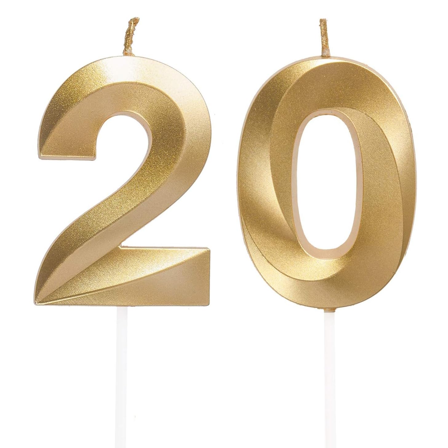 Qikaara Gold 20Th Birthday Candles, Number 20 Candle, Happy Birthday Candle, 3D Digital Candles For Birthday Cake, Glitter Cake Topper Decorations For Birthday Wedding Anniversary Celebration Party